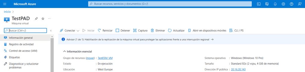 Imagen 1.- VM en la que instalar Power Automate Desktop.