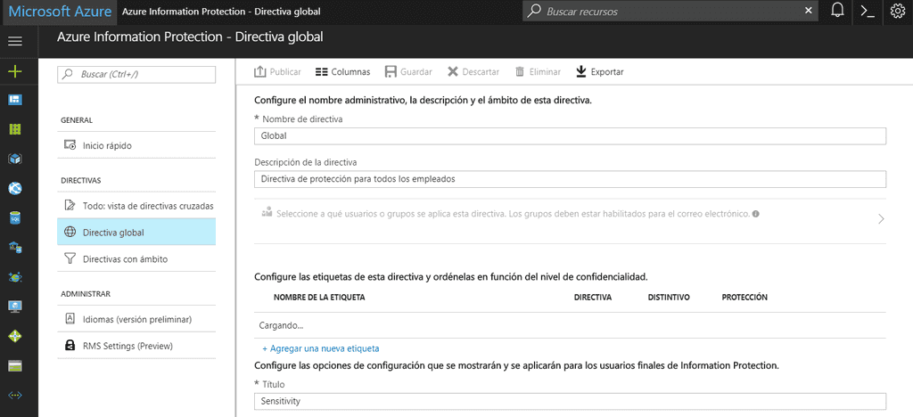 Imagen 1.- Azure Information Protection en el nuevo portal de Azure.