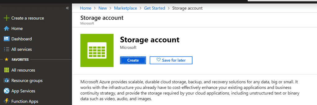 Imagen 6.- Creando un Storage Account.