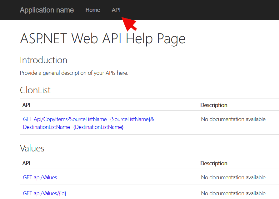 Imagen 5.- Página de definición de los APIs.