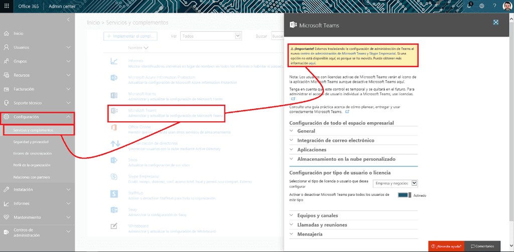 Imagen 1.- Acceso al TSBAC desde las opciones de configuración de Microsoft Teams.