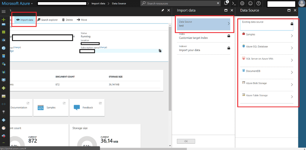 Imagen 3.- Importar datos en Azure Search.