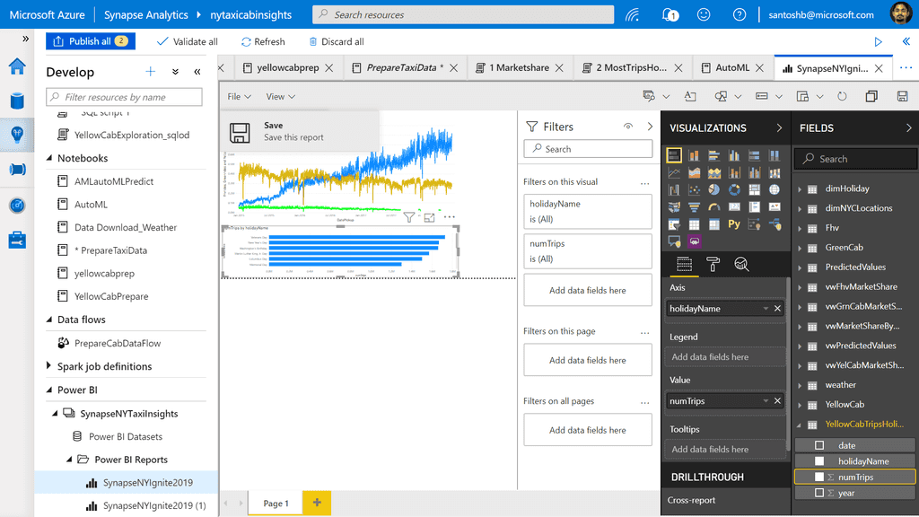 Imagen 10.- Ejemplo de integración con Power BI en Workpsaces de Synapse Analytics.