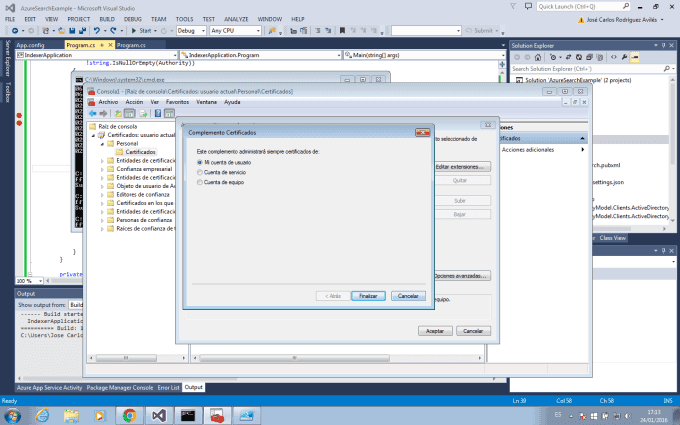 Imagen 2.- Aplicación Microsoft Management Console. Configuración del complemento de certificado.